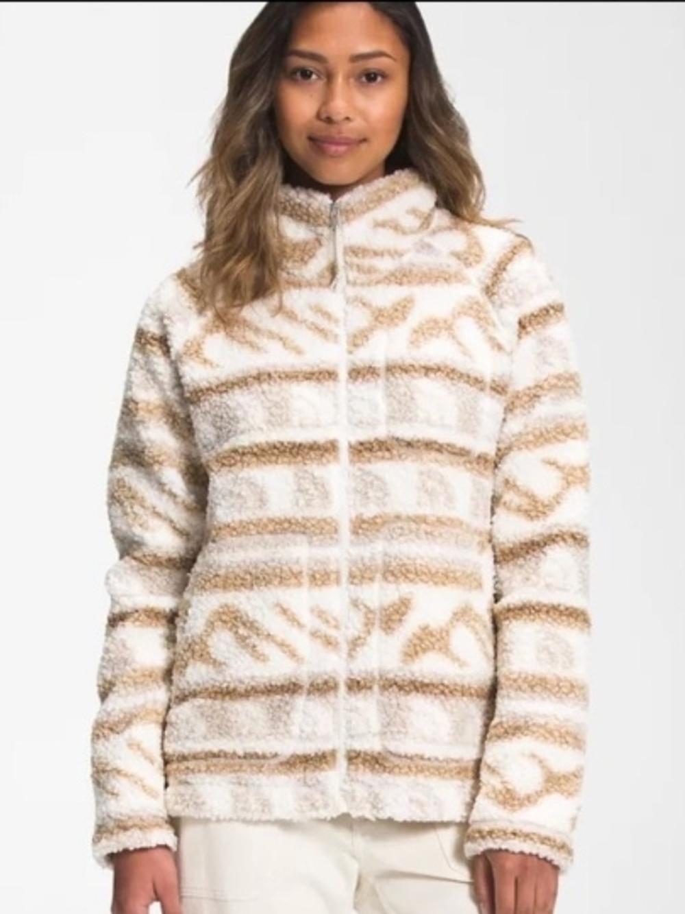 The North Face Sherpa Zip-Up Jacket in Cream & Tan